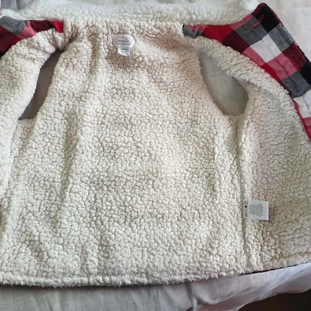Mud Pie Kids Buffalo Check Red and Black Plaid Sherpa Fleece Lined Quilted Vest